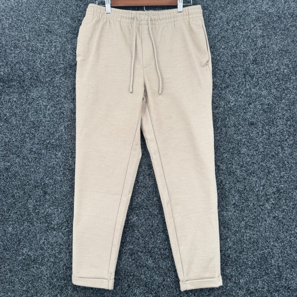 Zara Man Beige Knit Textured Drawstring Tapered Trousers Pants Size M 31